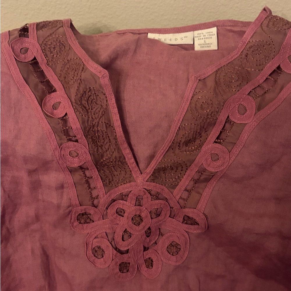 Tweeds Plum Lace-Trim V-Neck Tunic Top